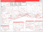 Biloxi-Gulfport-Pascagoula Metro Area Wall Map Red Line Style
